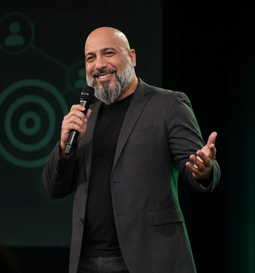 Sam Karazi, founder of Blipped, speaking on stage